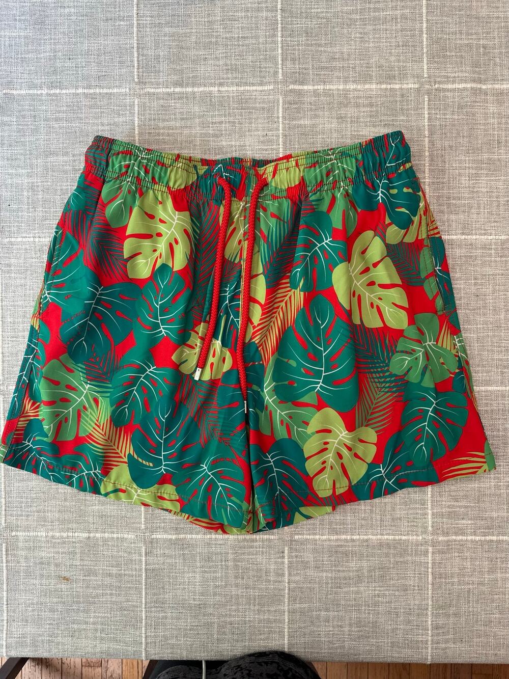 Capelle Miami Swim Trunks Men Large Red Green Tropical Palm Print Beach‎